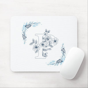Mousepad Monograma azul inicial Calm Floral