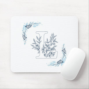 Mousepad Monograma azul inicial Calm Floral