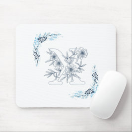 Mousepad Monograma azul inicial Calm Floral