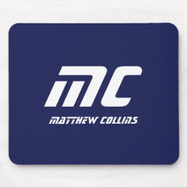 Mousepad Monograma Azul Minimalista Moderno Nome Branco Sim