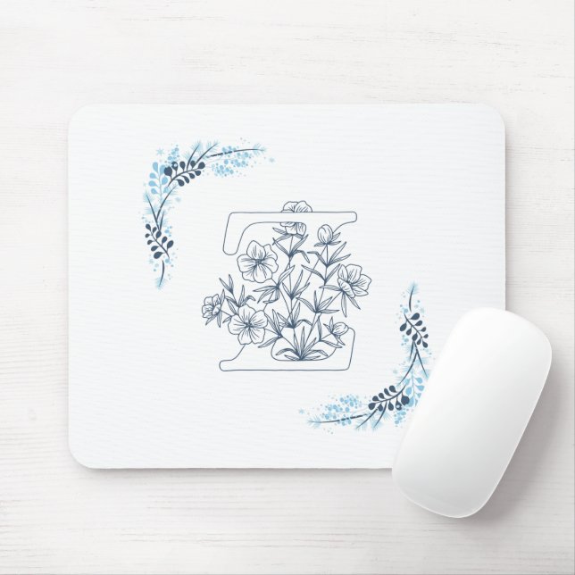 Mousepad Monograma Azul, Monograma, Calm Floral (Com mouse)
