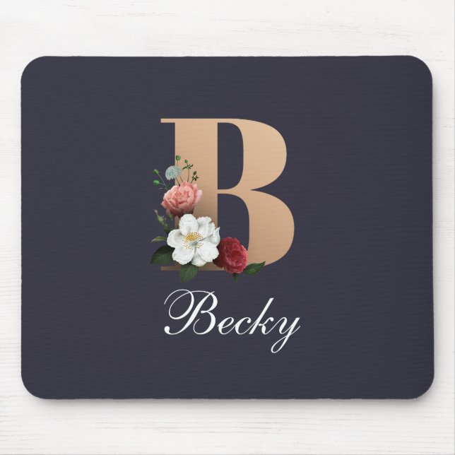 Mousepad Monograma B, design floral bonito, (Frente)