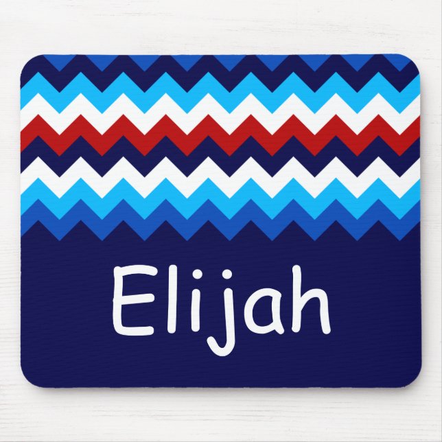 Mousepad Monograma Bloco de Mão legal Vermelho Azul (Frente)