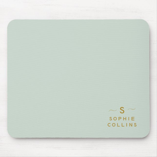 Mousepad Monograma Blush Acqua Dourado Nome Elegante Minima (Frente)