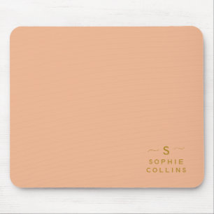 Mousepad Monograma Blush Peach Dourado Nome Elegante Minima