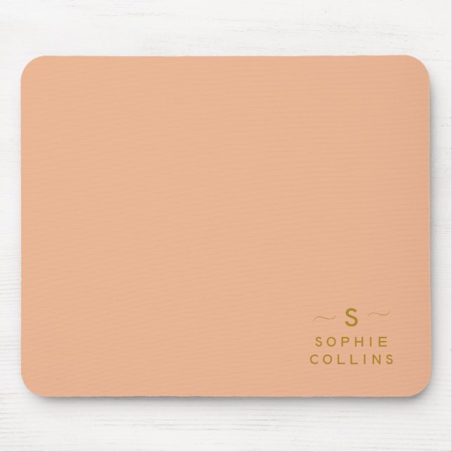 Mousepad Monograma Blush Peach Dourado Nome Elegante Minima (Frente)