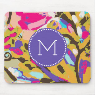 Mousepad Monograma   Boho Floral I Rosa
