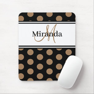 Mousepad Monograma Bolinhas castanha - branco preto