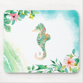 Mousepad Monograma botânico do cavalo marinho da ilha