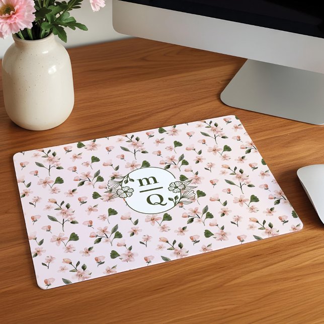 Mousepad Monograma Botânico Elegante Aquarela Floral (Elegant Botanical Monogram Logo Floral Watercolor Mouse Pad)
