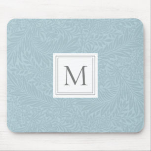 Mousepad Monograma Botânico Floral Azul Claro Elegante