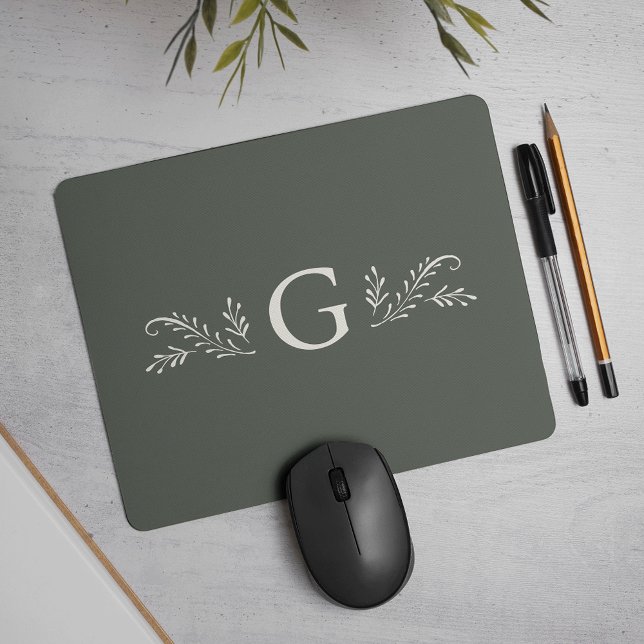 Mousepad Monograma Botânico Verde Elegante (Criador carregado)