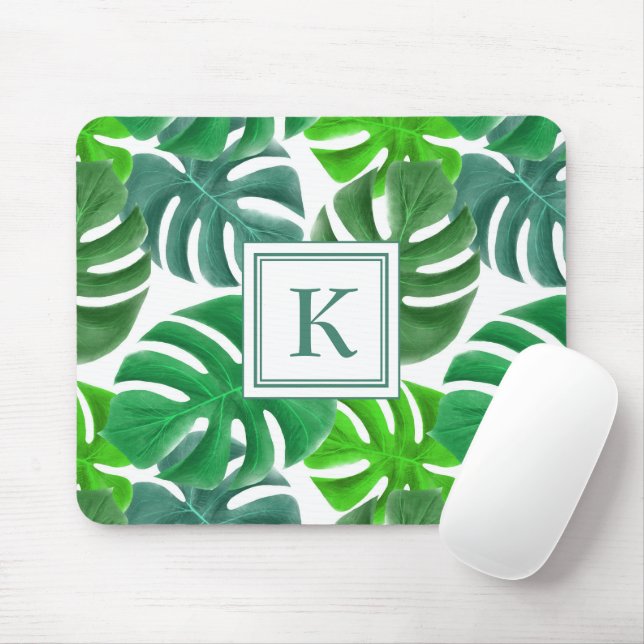 Mousepad Monograma Botânico Verde Moderno (Com mouse)