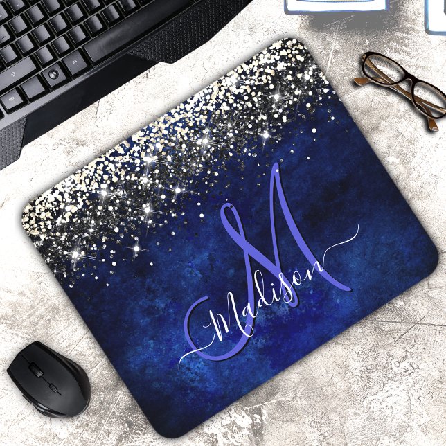 Mousepad Monograma branco azul-esmalte azul esfolado (Criador carregado)