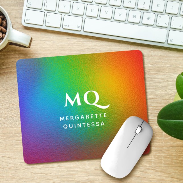 Mousepad Monograma Branco Colorido Moderno Monograma Inicia (Criador carregado)