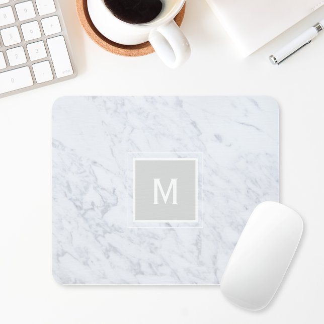 Mousepad Monograma branco de mármore (Criador carregado)