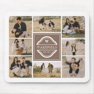 Mousepad Monograma branco de taupe e colagem de fotos de an