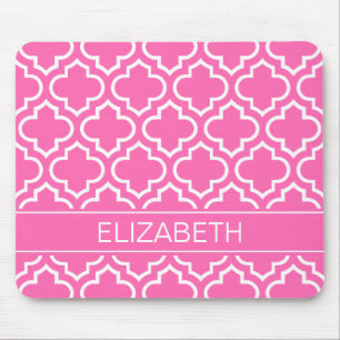 Mousepad Monograma branco do nome do rosa quente do