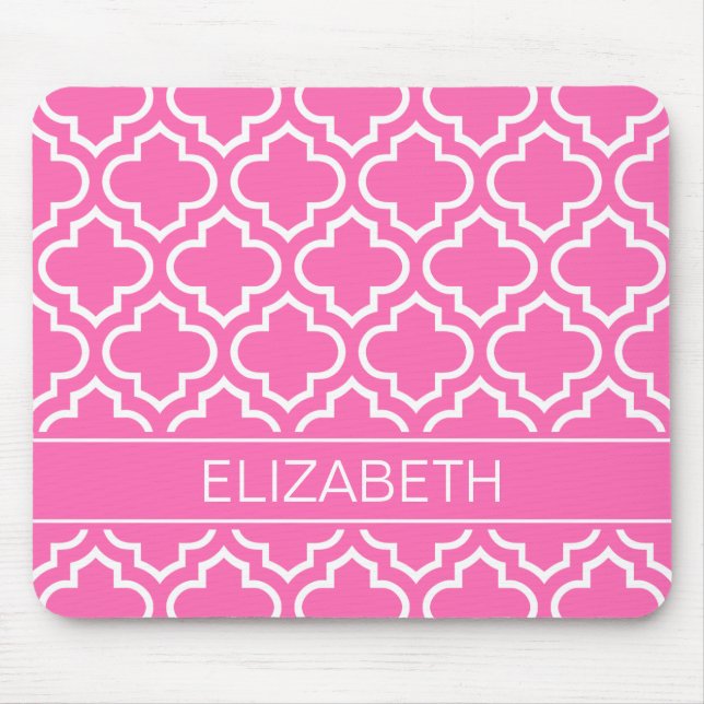 Mousepad Monograma branco do nome do rosa quente do (Frente)