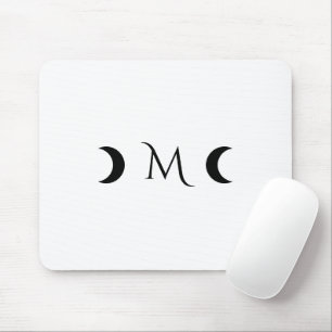Mousepad Monograma branco e preto das luas do Crescente Mod