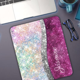 Mousepad Monograma branco, iridescente, cor-de-rosa, com br