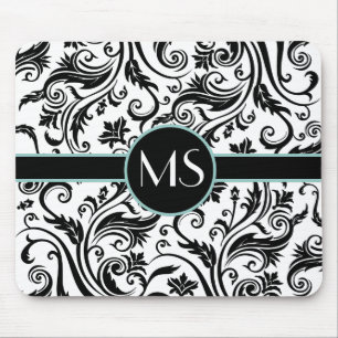 Mousepad Monograma branco preto do damasco