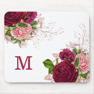Mousepad Monograma Branco Rosa-Rosa Elegante