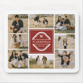 Mousepad Monograma branco vermelho escuro e colagem de foto