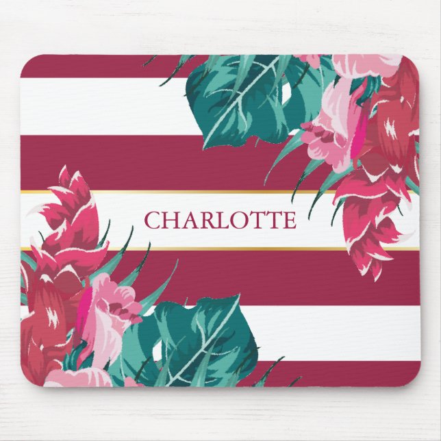 Mousepad Monograma burgundy Floral striped (Frente)