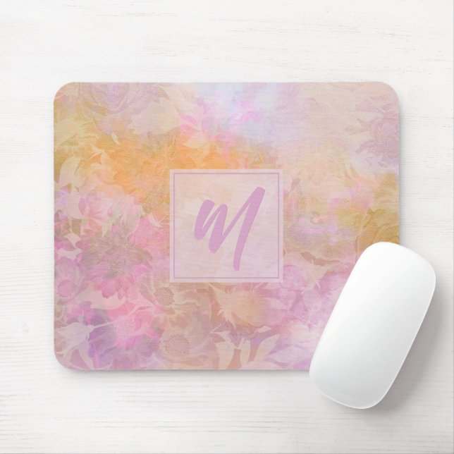 Mousepad Monograma Chic com Padrão Floral Boho Pastel (Com mouse)