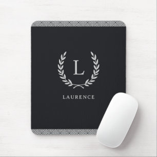 Mousepad Monograma Chic Fronteira Chave Grega Preta e Branc