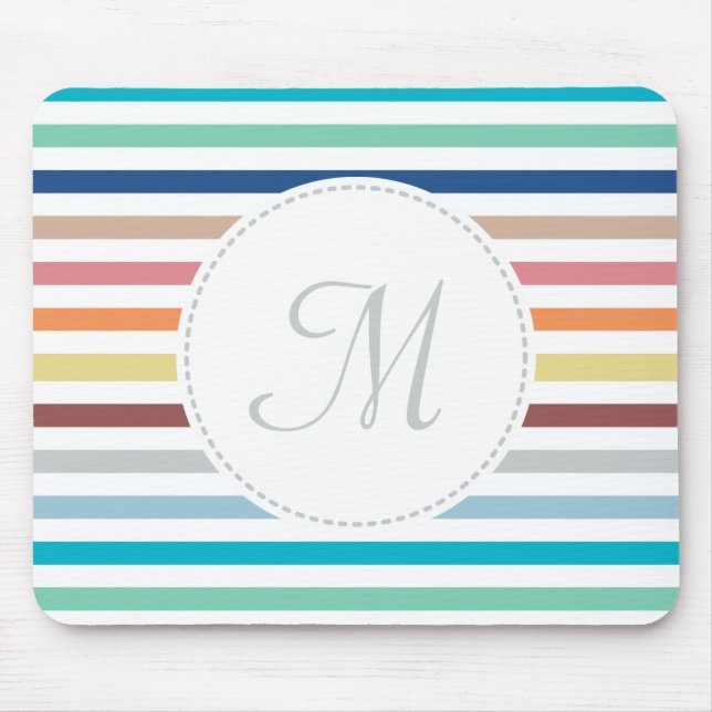 Mousepad Monograma Chic Pastel Arco-íris Horizontal Stripes (Frente)