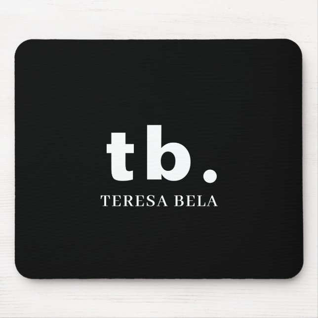 Mousepad Monograma Clássico Elegante Minimal Preto e Branco (Frente)