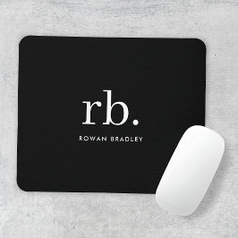 Mousepad Monograma Clássico Elegante Mínimo Preto e Branco