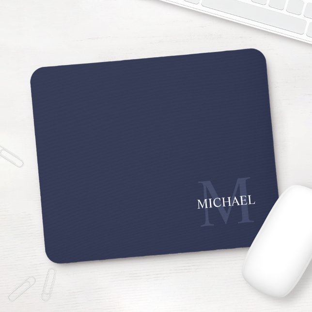 Mousepad Monograma clássico personalizado e Marinho de nome (Criador carregado)