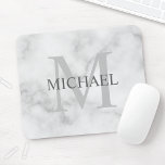 Mousepad Monograma Clássico Personalizado e Pesquisa de Mar<br><div class="desc">Monograma Personalizado e Presente de Nome apresenta o nome personalizado em cinza e monograma em cinzas de luz como fundo, no estilo clássico de fonte de serifa, em fundo de aparência de mármore branco. Perfeito como presente de feriado, presente de dia de os pais para pai e presente para qualquer...</div>