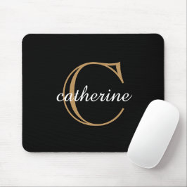 Mousepad Monograma Clássico Preto e Dourado em Letra Cursiv