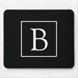 Mousepad Monograma Clássico Simples  Preto com Texto Branc