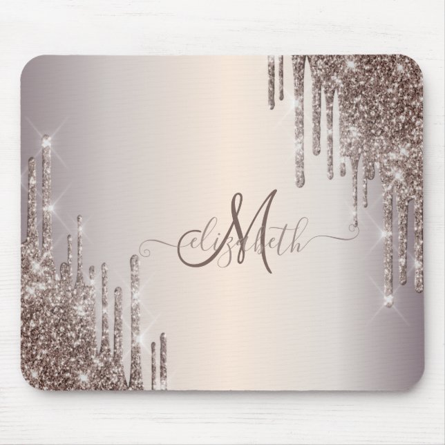 Mousepad Monograma com Efeito de Gotas de Brilho Moderno e  (Frente)