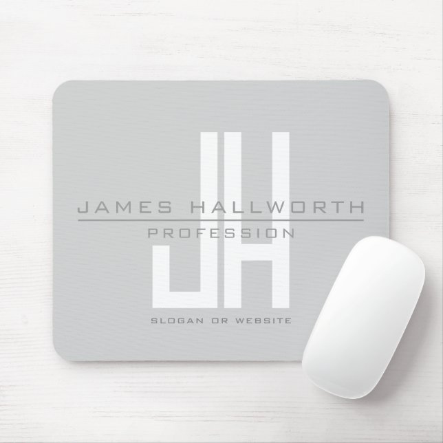 Mousepad Monograma Comercial de Vista Moderna | Cinza (Com mouse)