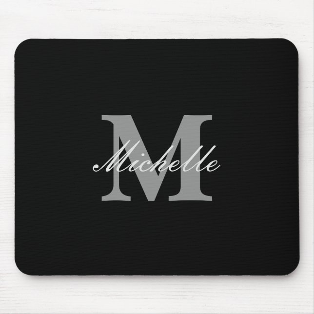 Mousepad Monograma conhecido preto e branco glamoroso (Frente)