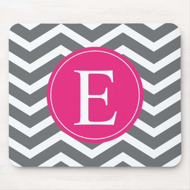Mousepad Monograma cor-de-rosa-claro com cinza (Frente)
