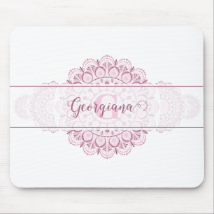 Mousepad Monograma cor-de-rosa Confetti Lace Mandala Orname