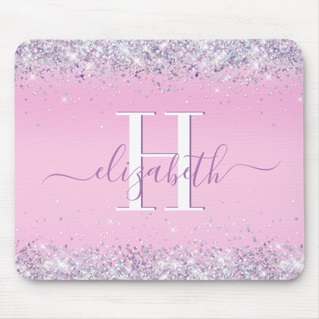 Mousepad Monograma Cor-de-Rosa de Confetti (Frente)