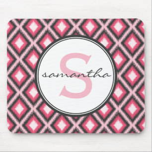 Mousepad Monograma cor-de-rosa de Ikat