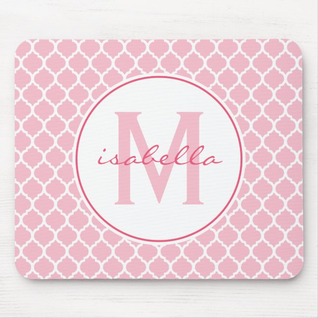 Mousepad Monograma cor-de-rosa de Quatrefoil (Frente)