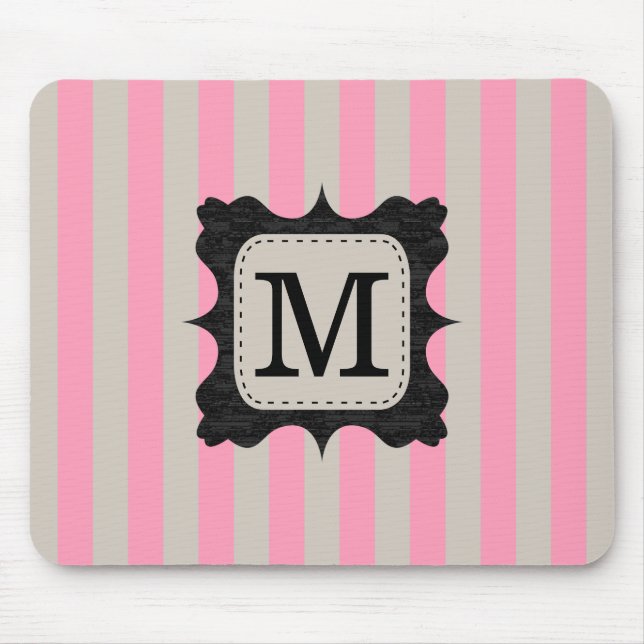 Mousepad Monograma cor-de-rosa do costume do preto do teste (Frente)