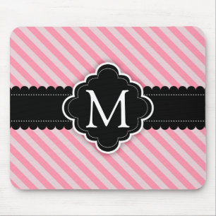 Mousepad Monograma cor-de-rosa feminino do costume do preto