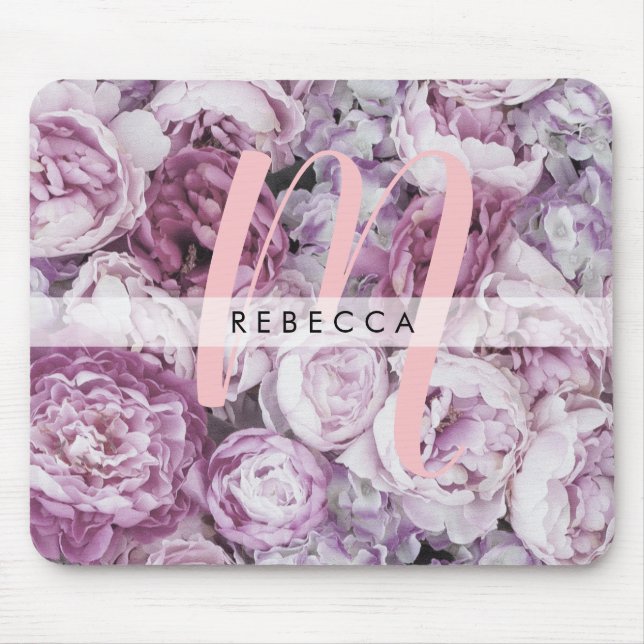 Mousepad Monograma cor-de-rosa floral Rosa (Frente)