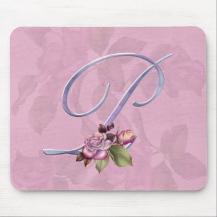 Mousepad Monograma cor-de-rosa P dos rosas